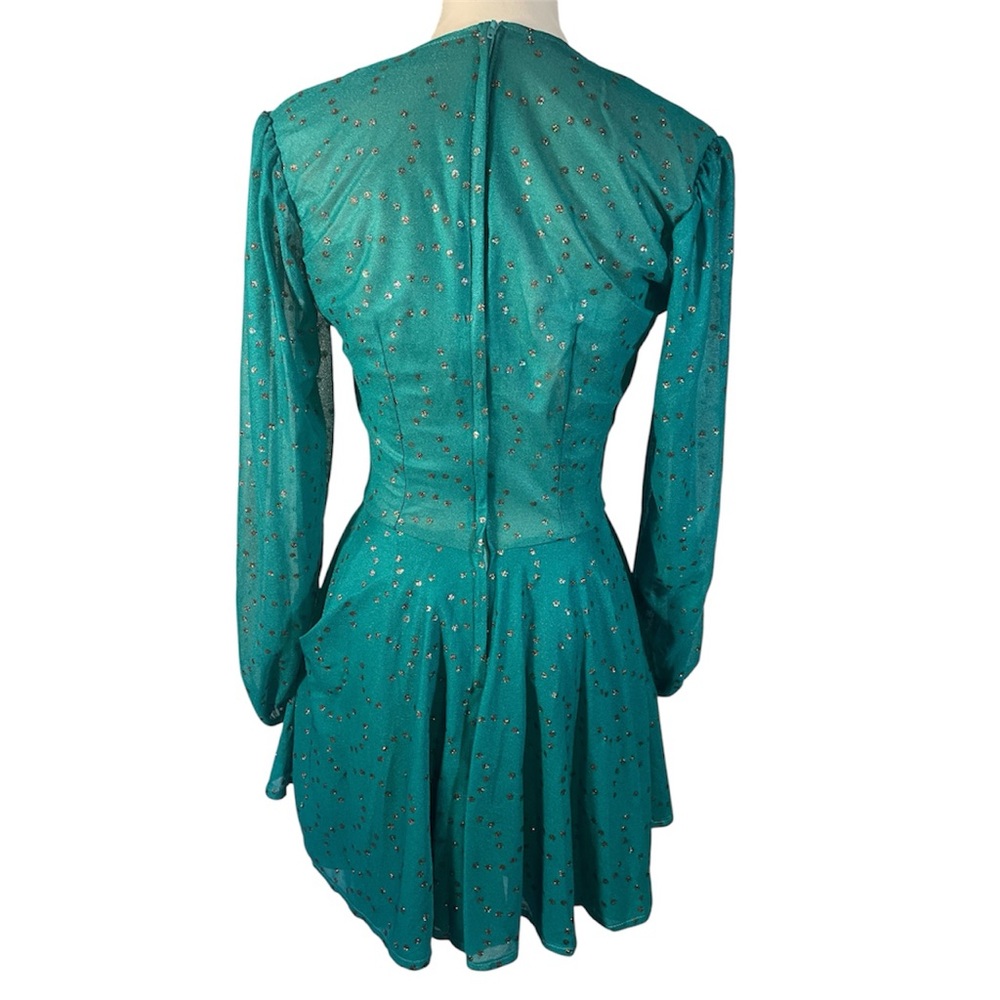 Vintage Handmade Teal Green Handmade Dance Dress 1980s Beaded Detail - Picture 2 of 8